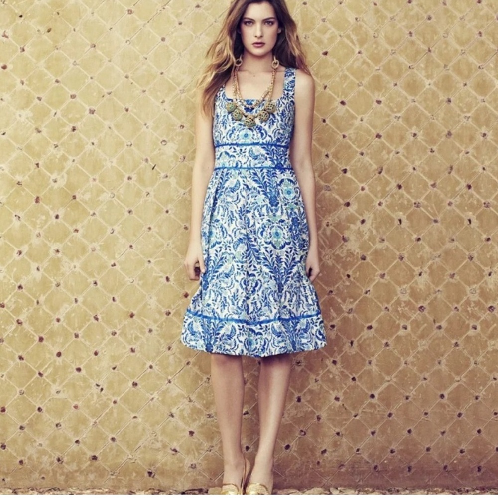Tory Burch Blue and White Printed Midi Dress